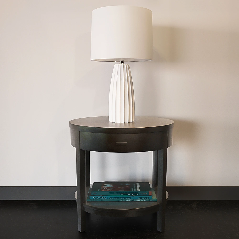 Round Side Table with Ribbed Ceramic Lamp (2)