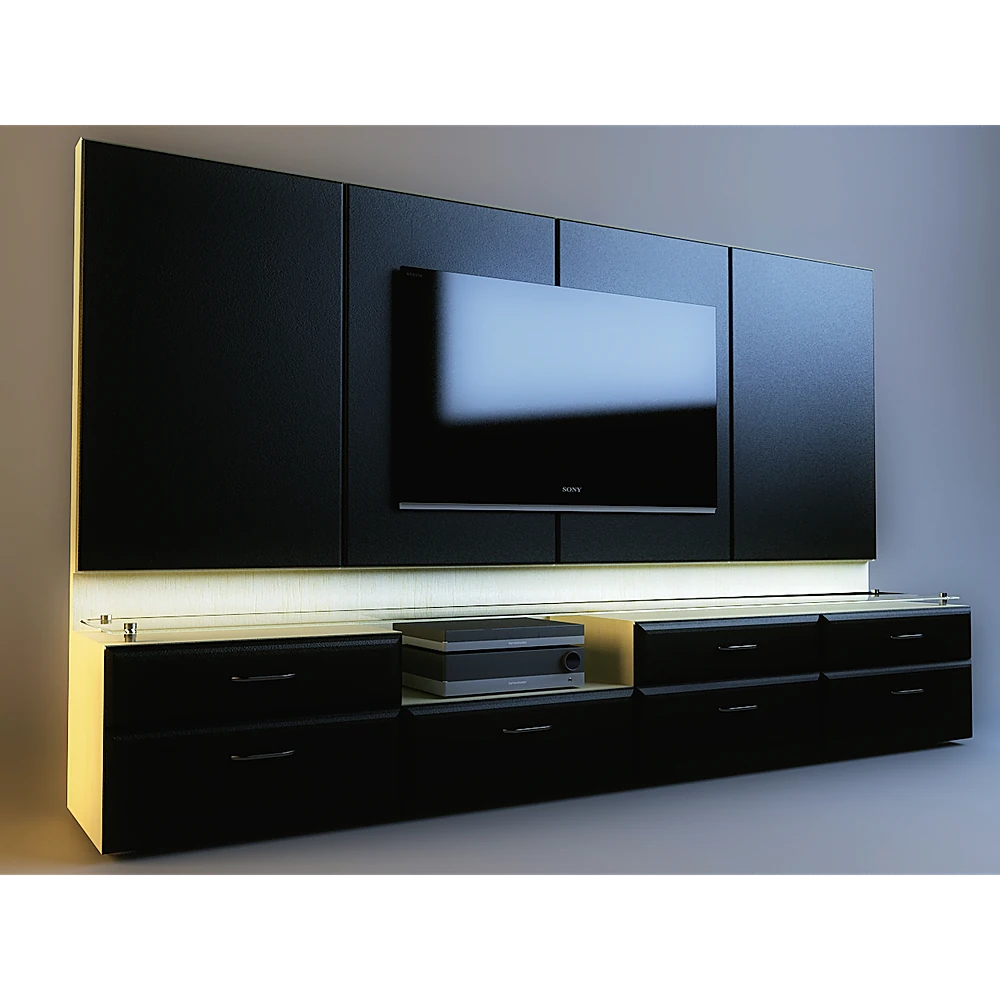 Modern TV Cabinet with Integrated Wall Paneling