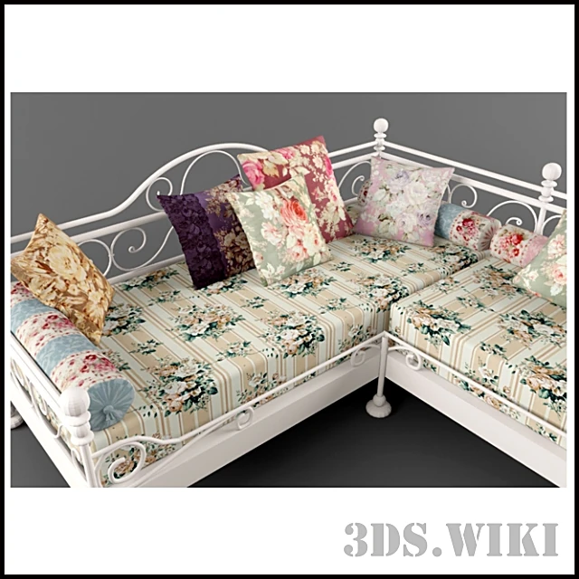 Corner Sofa with Ornate Metal Frame and Floral Fabric (2)