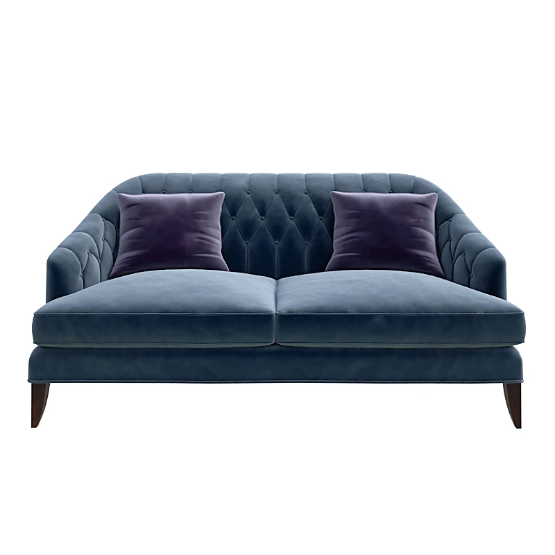 Sofa with Tufted Backrest and Velvet Fabric