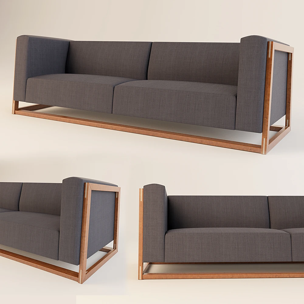 Sofa with Exposed Wood Frame and Dark Grey Fabric