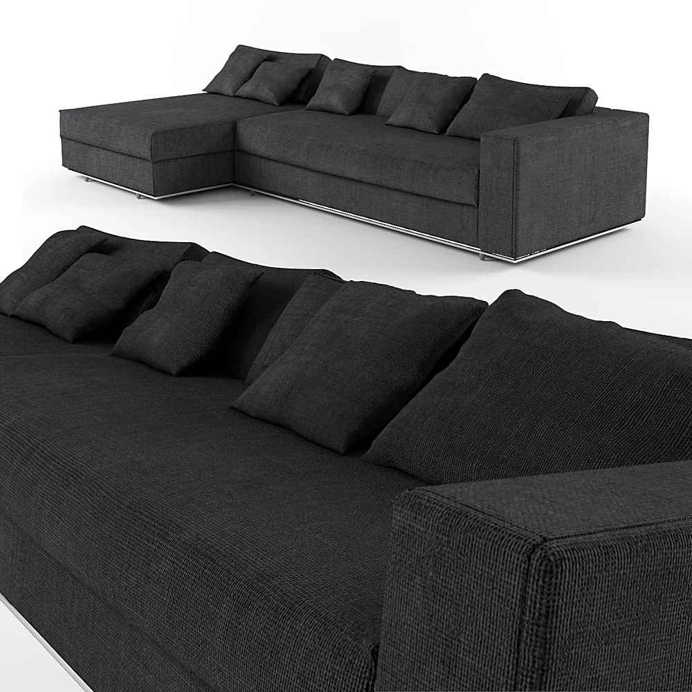 Sectional Sofa with Dark Fabric and Pillows