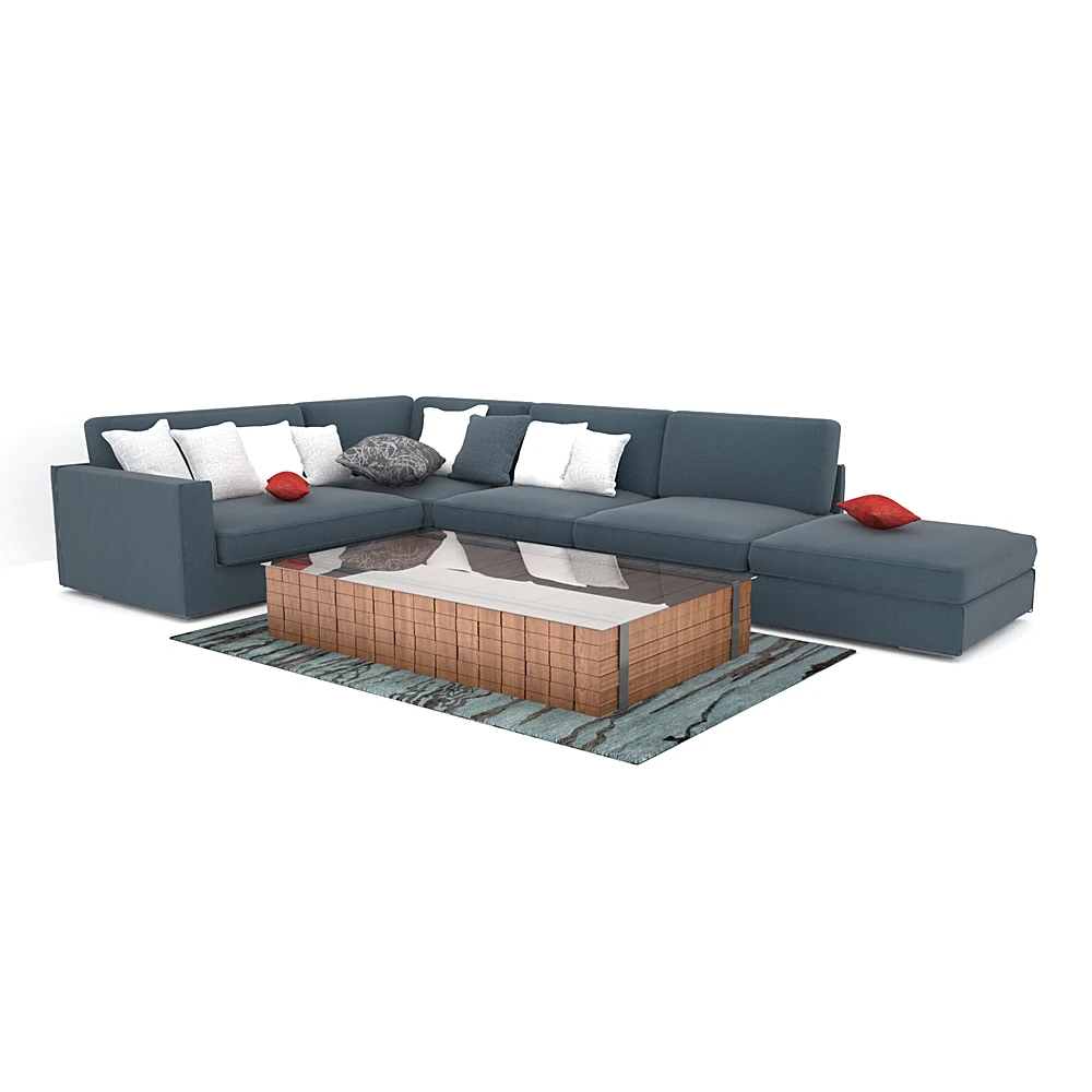 Corner Sofa with Blue-Grey Fabric