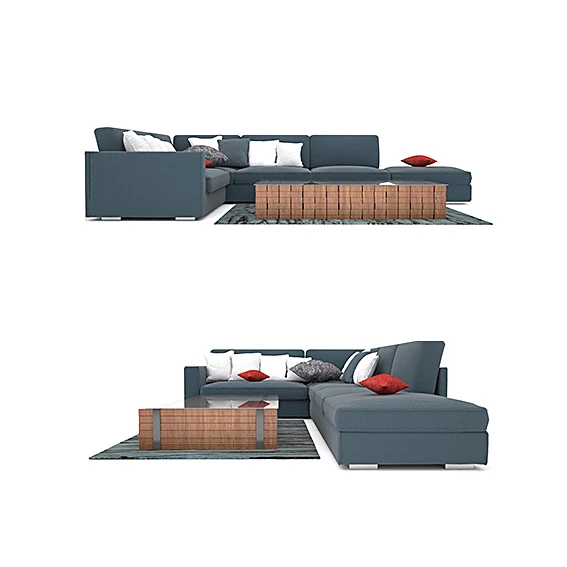 Corner Sofa with Blue-Grey Fabric (2)