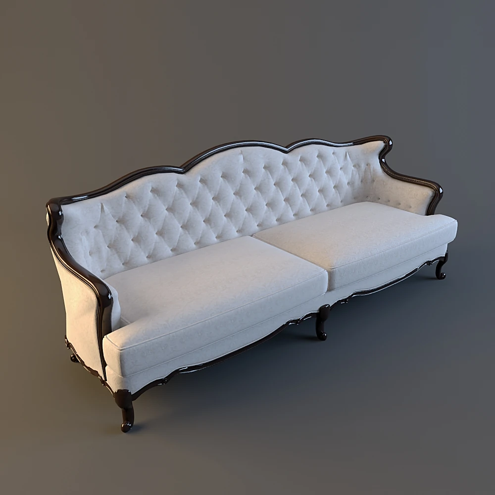 Classic Sofa with Tufted Back and Carved Wood Frame