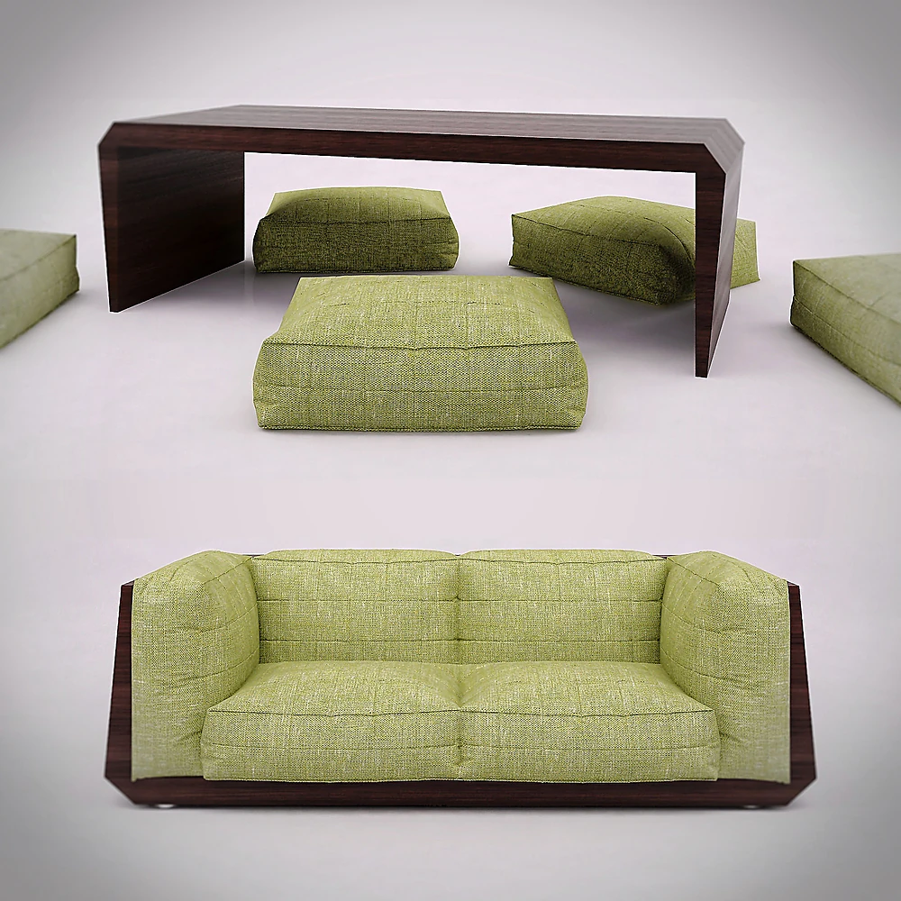 Low Soft Modern Sofa with Fabric and Wood Frame