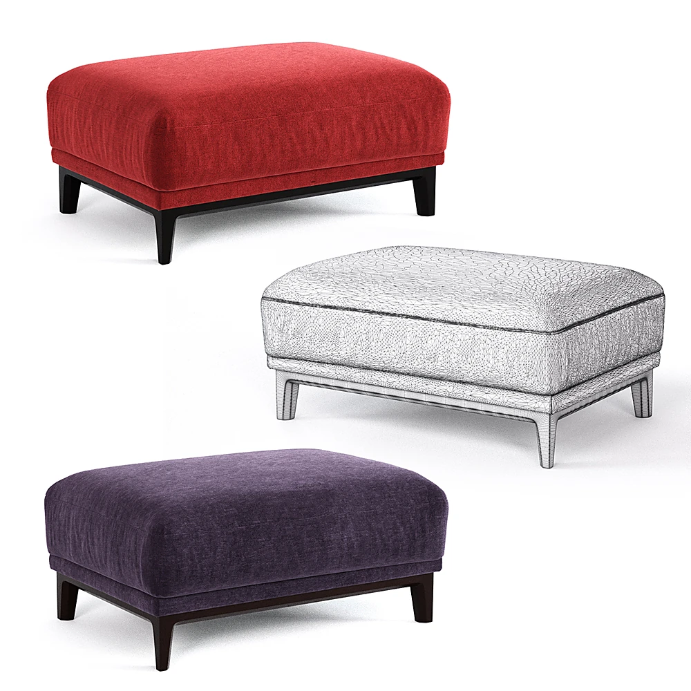 Ottoman Upholstered with Wooden Legs