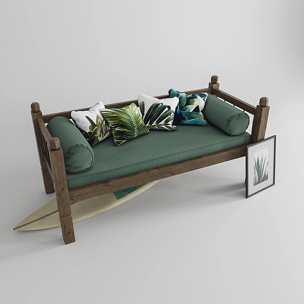 Daybed with Tropical Decor and Wood Frame (2)