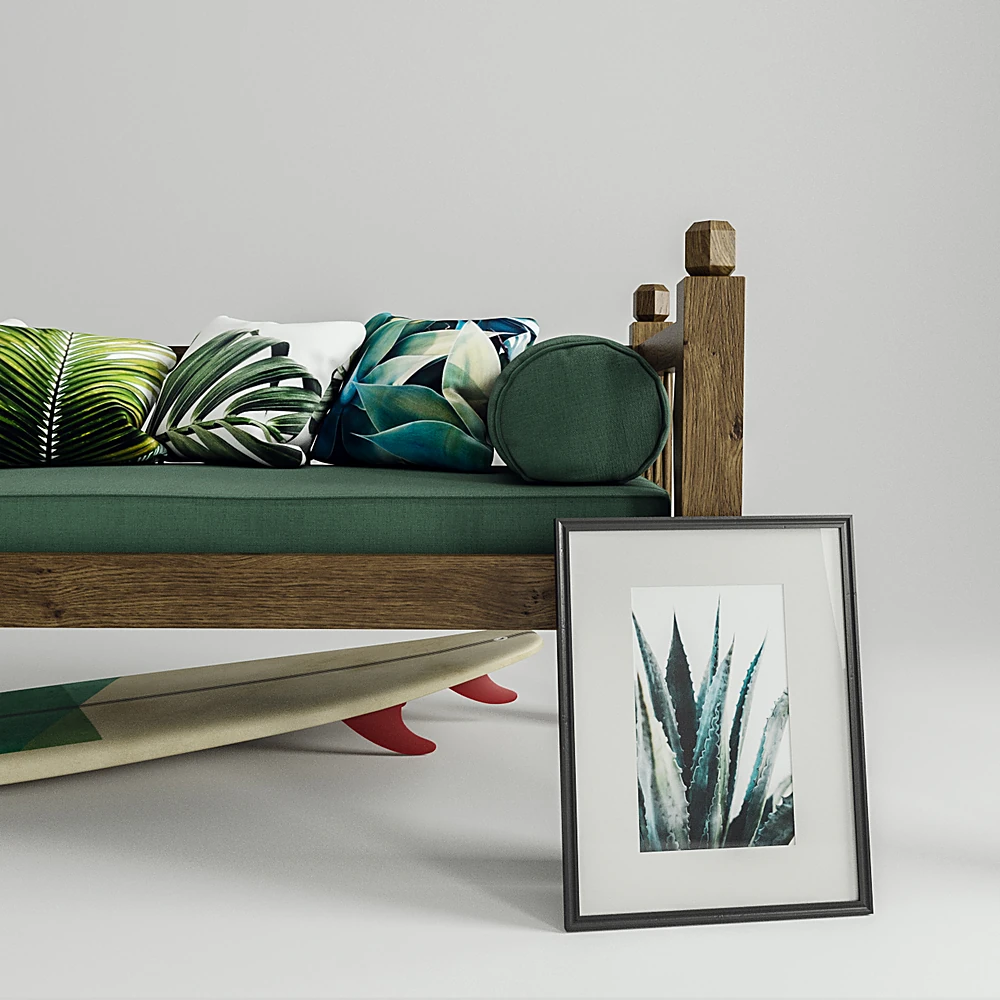 Daybed with Tropical Decor and Wood Frame (3)