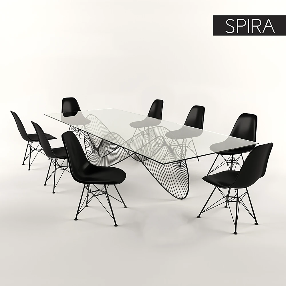 Modern Dining Table and Chairs Set with Spira Base