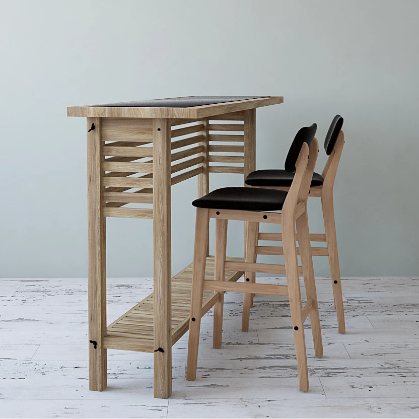 Modern Wooden Bar Set with Slatted Design
