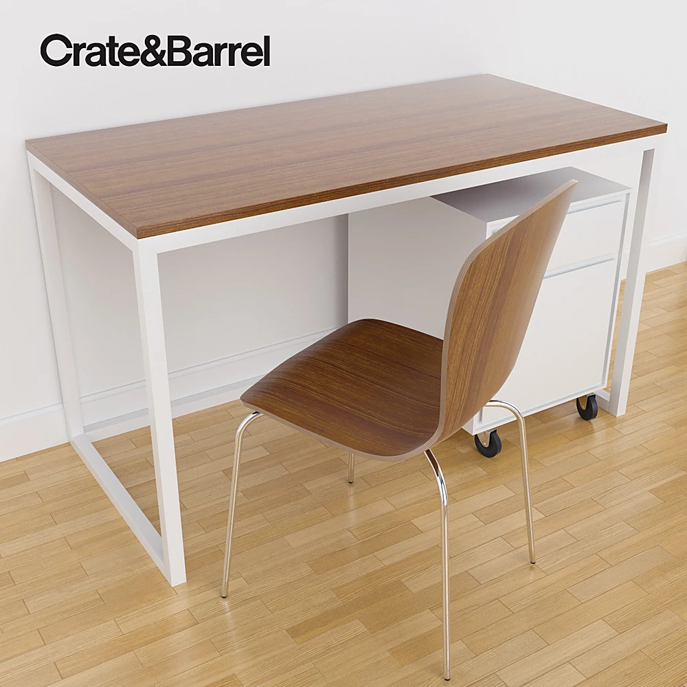Workstation table and chair with case by Crate&Barrel