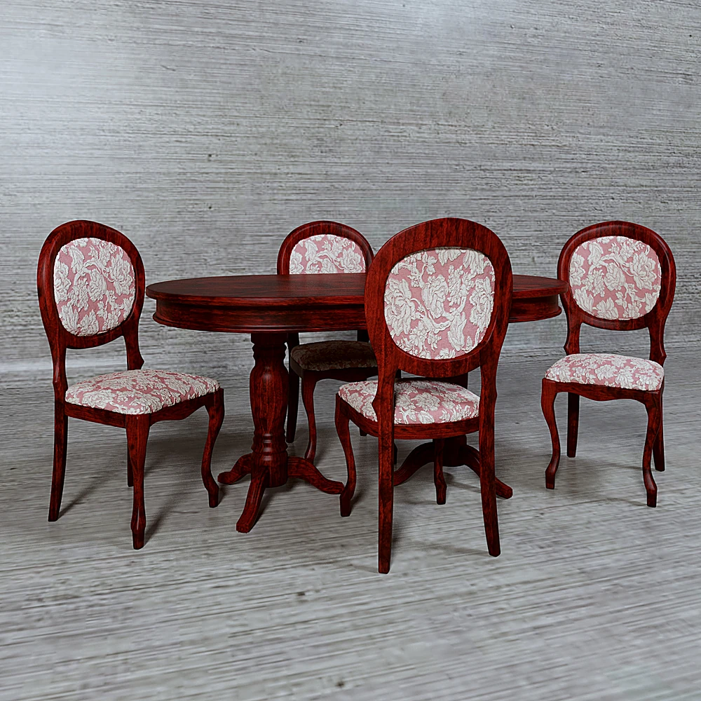 Dining Table and Chair Set with Classic Design and Floral Upholstery (2)