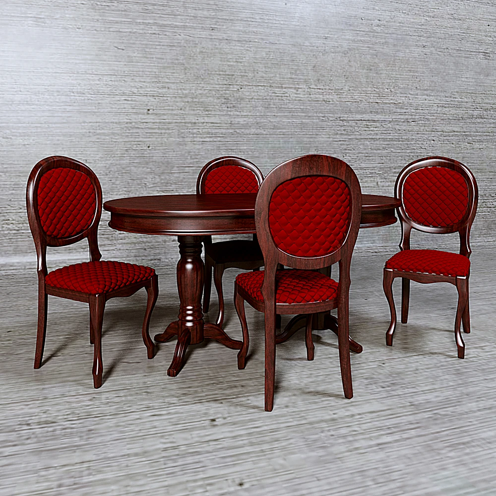 Dining Table and Chair Set with Classic Design and Floral Upholstery (3)