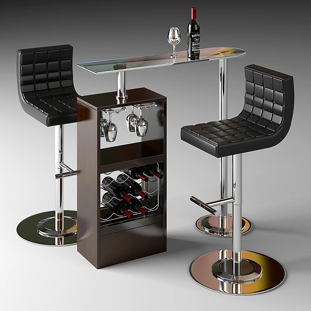 Modern Bar Table and Chairs Set with Leather Stools
