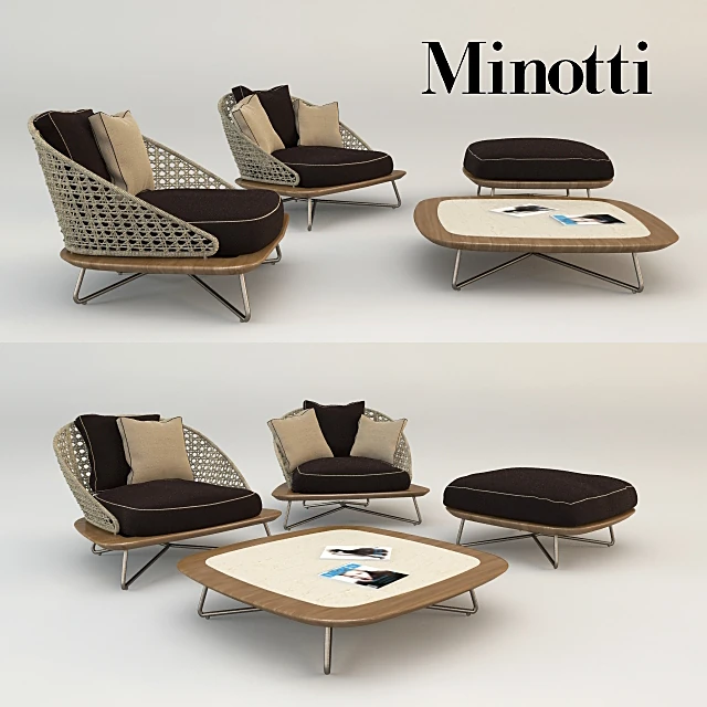 Lounge Set coffee table and armchairs by Minotti
