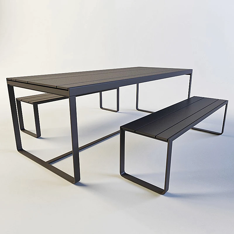 Minimalist Table and Bench Set with Metal Frame