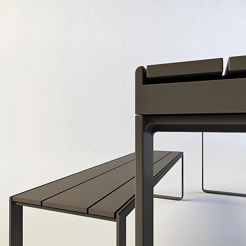 Minimalist Table and Bench Set with Metal Frame (2)