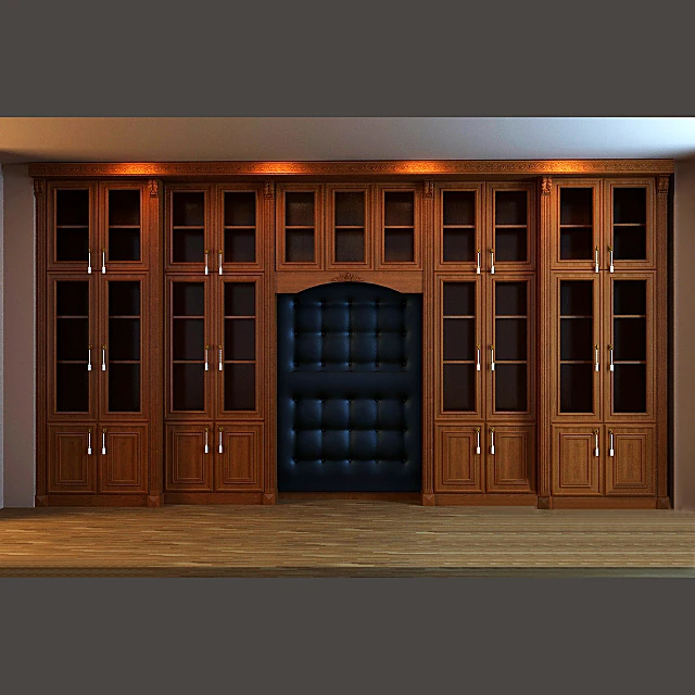 Home Library System with Classic Wood and Tufted Panel
