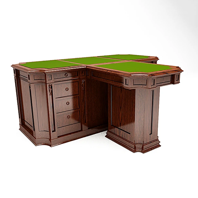 Classic L-shaped Office Desk with Green Leather Top