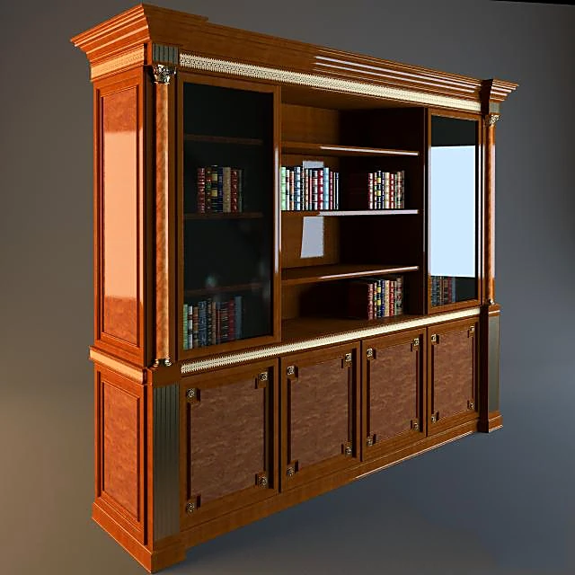 Classic Wooden Library Cabinet with Ornate Details