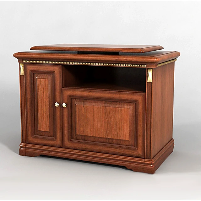 Classic TV stand with ornate wood and gold accents