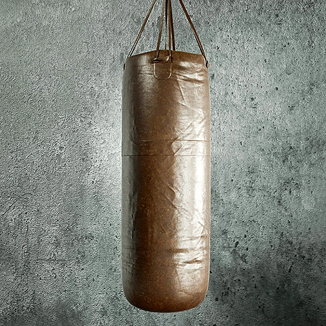 Boxing gloves and punching bag set with worn leather (3)