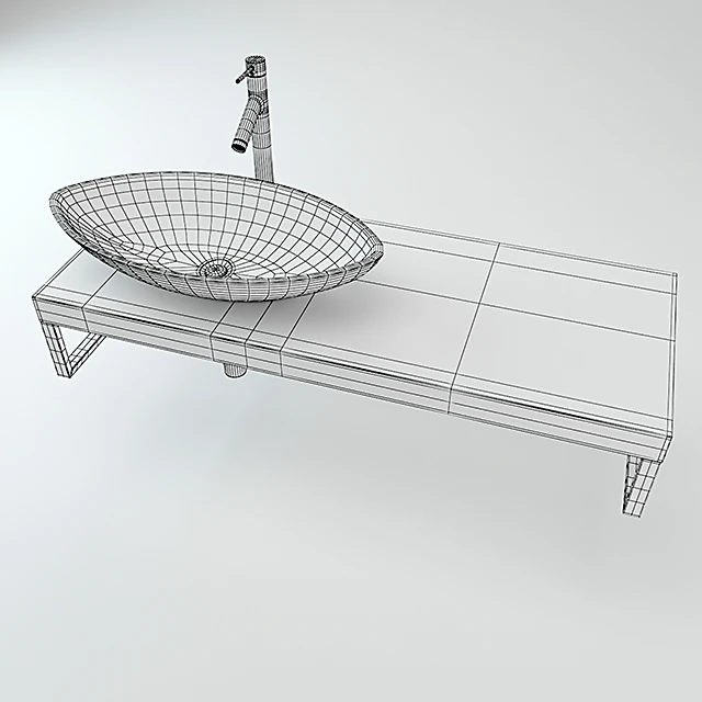 Wall Mounted Washbasin with Wooden Countertop and Ceramic Basin (2)