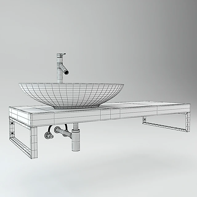 Wall Mounted Washbasin with Wooden Countertop and Ceramic Basin (3)