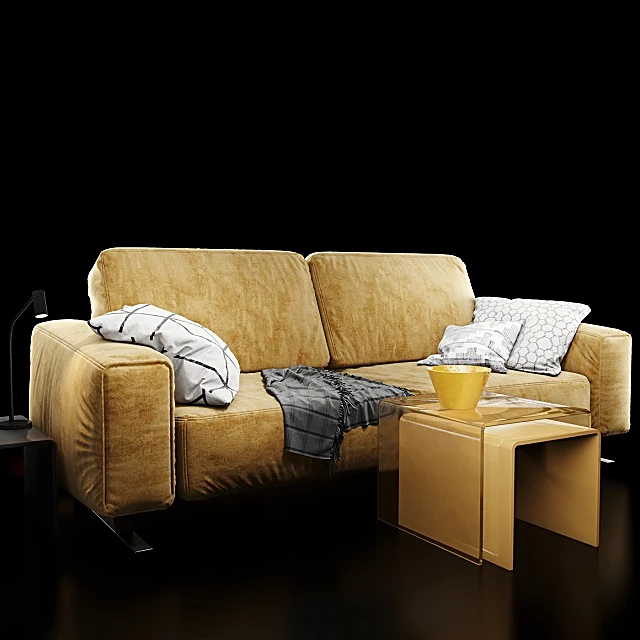 Fabric Sofa with Integrated Side Tables (2)
