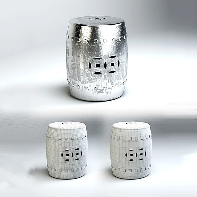 Silver Ceramic Garden Stool with Distressed Finish