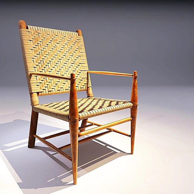 Rattan Armchair with Wooden Frame