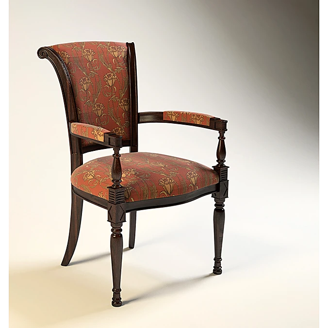 Classic Armchair with Patterned Fabric and Dark Wood