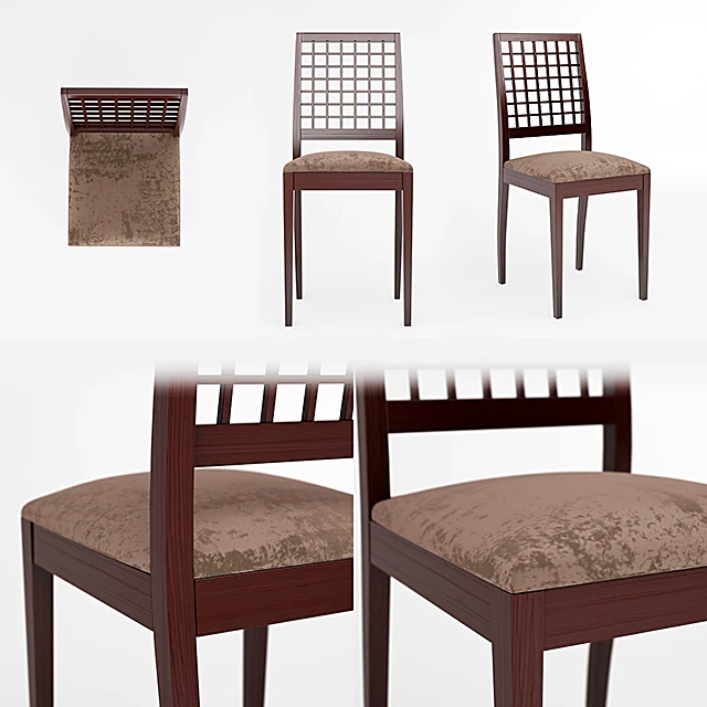 Dining Chair with Grid Backrest and Dark Wood