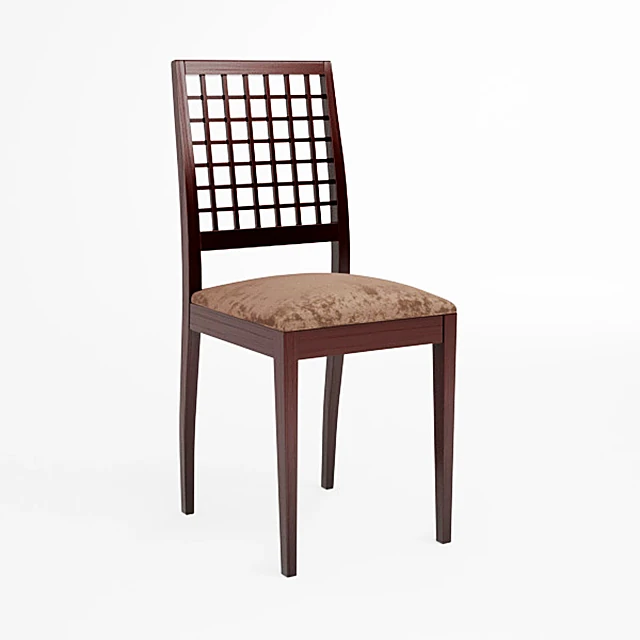 Dining Chair with Grid Backrest and Dark Wood (2)