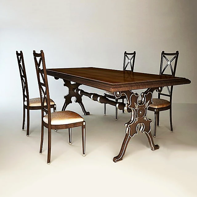 Classic Wooden Dining Set with Ornate Base