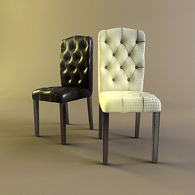 Tufted Leather Chair with Wooden Legs