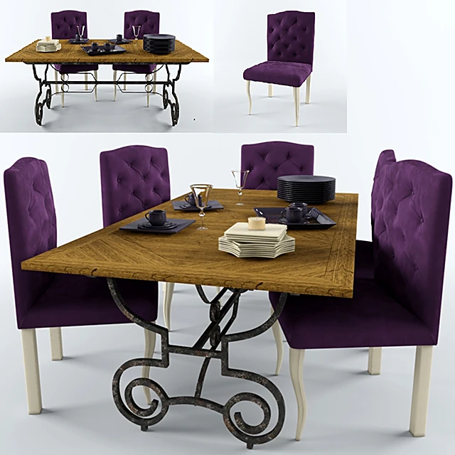 Dining Set with Classic Wooden Table and Tufted Chairs
