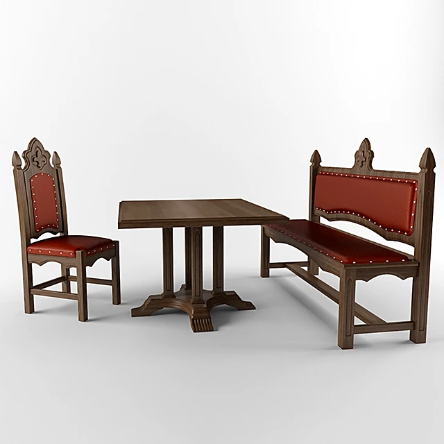 Restaurant Furniture Set with Classic Carved Wood and Leather