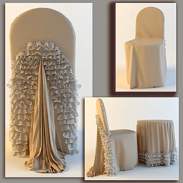 Table and Chair Cover Set with Ruffled Fabric Details