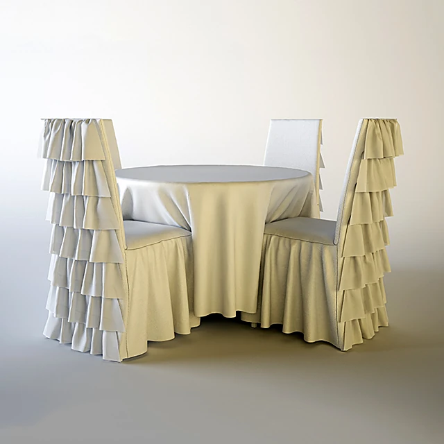 Table and Chair Set with Ruffled Fabric Covers