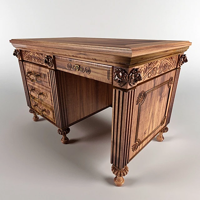 Classic Writing Desk with Ornate Wood Carvings