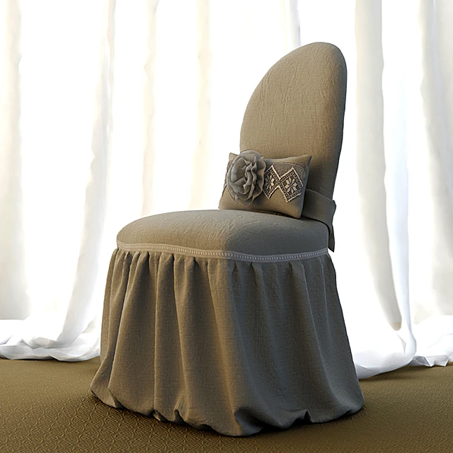Upholstered Chair with Fabric Skirt and Decorative Cushion