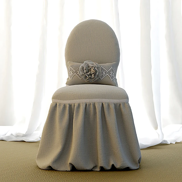 Upholstered Chair with Fabric Skirt and Decorative Cushion (2)