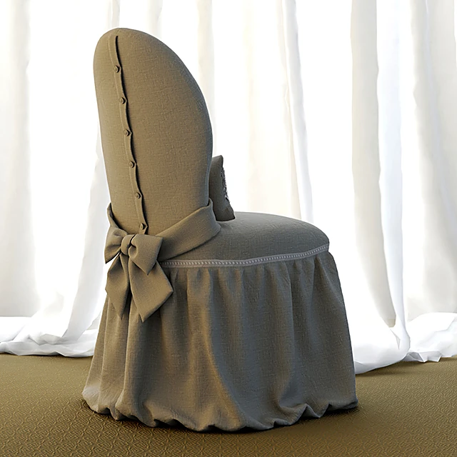 Upholstered Chair with Fabric Skirt and Decorative Cushion (3)