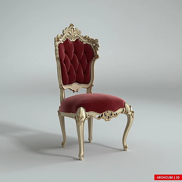 Ornate Classic Chair with Red Velvet