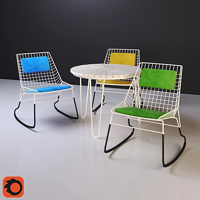Garden Table and Chair Set with Wireframe Design