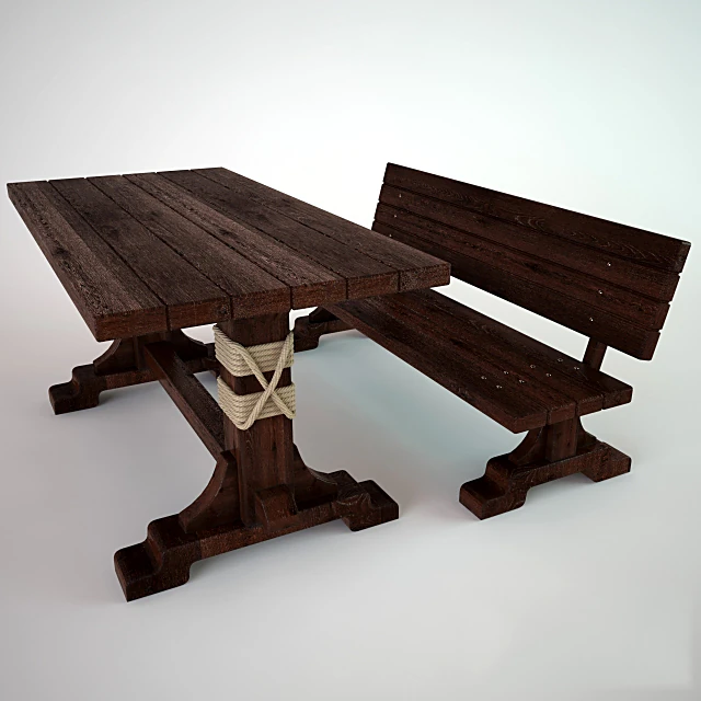 Rustic Wooden Table and Bench Set with Rope Detail