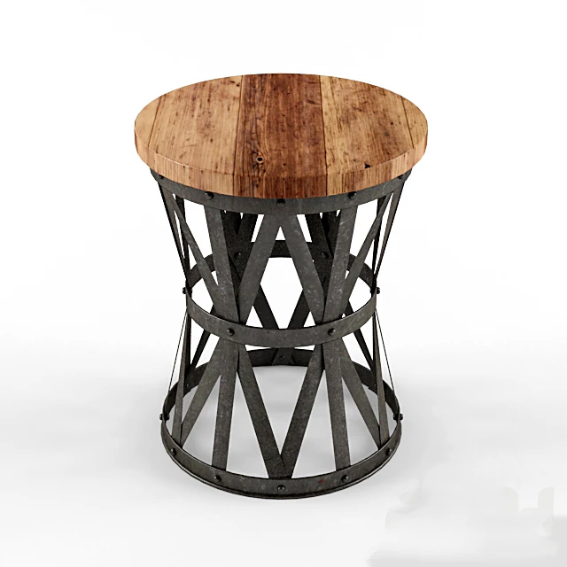 Industrial Stool with Wooden Top and Metal Base