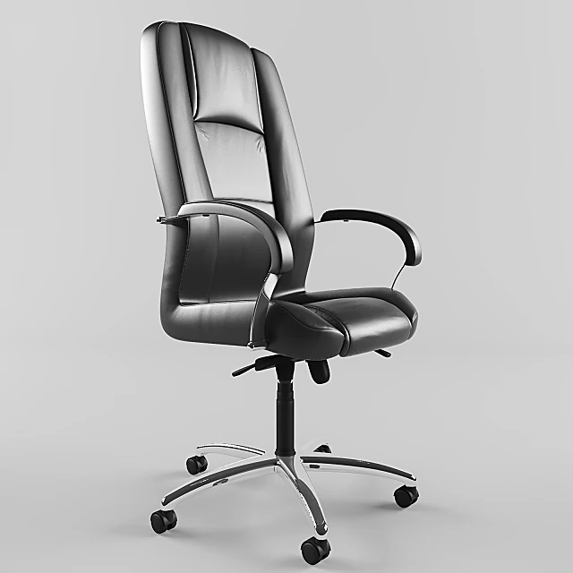 Office Armchair with Black Leather and Metal